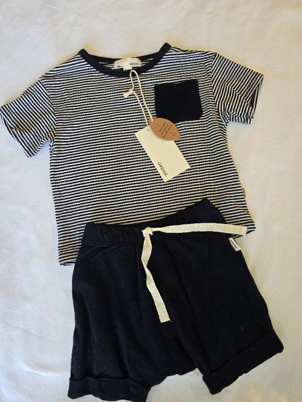 Greige Black & White Striped Lounge Set 9-12 Months NWT